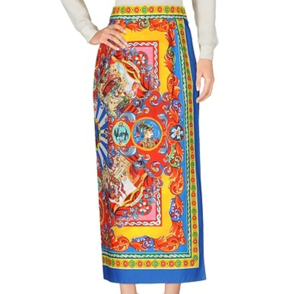 Dolce & Gabbana Carretto-print internal-shorts midi skirt/ IT 38 US 2